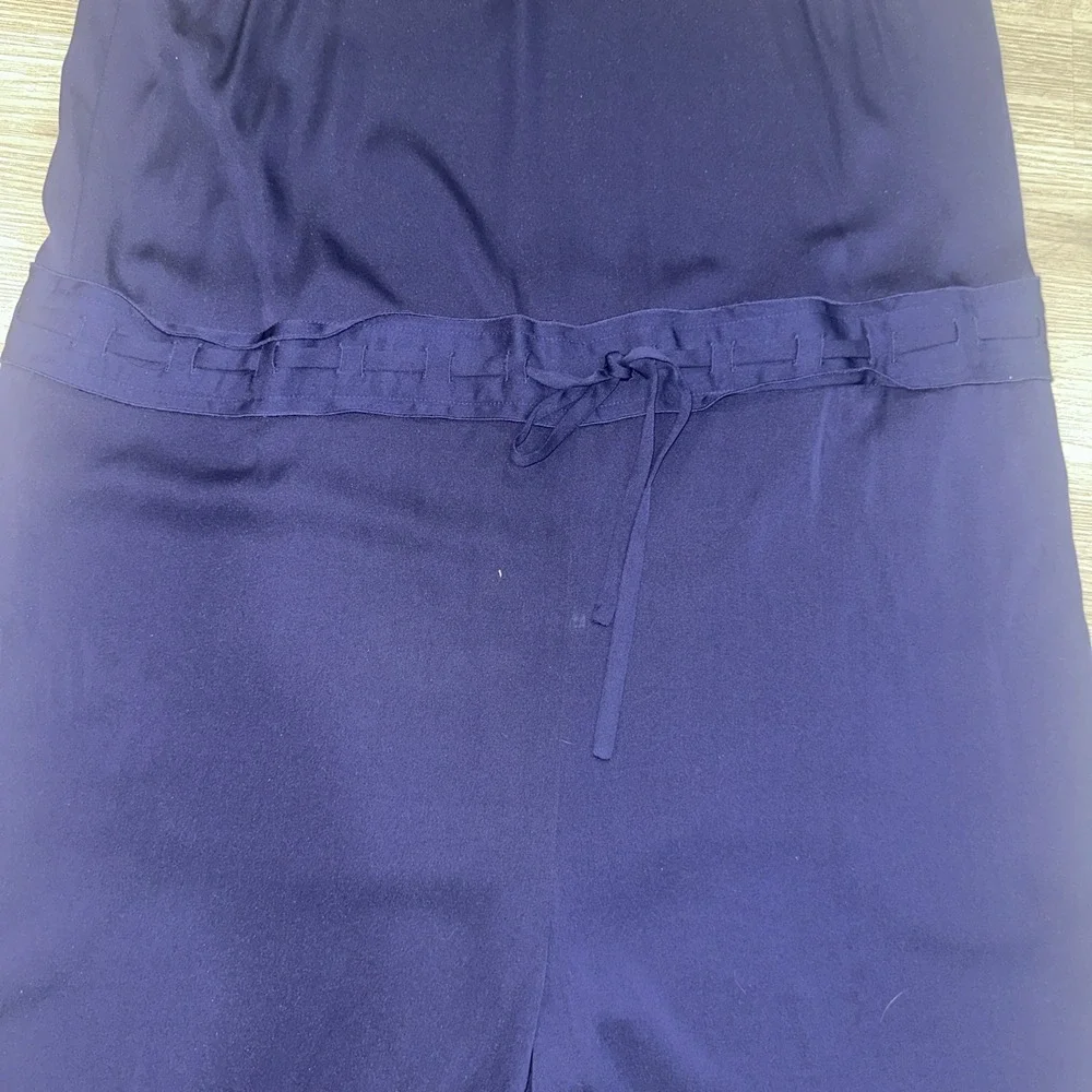 Diane Von Furstenberg Davin Silk Jumpsuit Size 14 Navy Tie Waist Wide Leg Halter